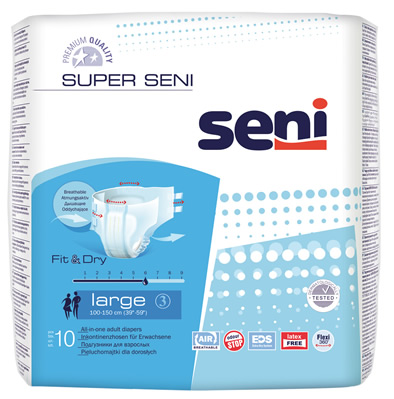 Внешний вид упаковки подгузников Super Seni 10 шт