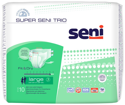 Внешний вид упаковки памперсов для взрослых Super Seni trio 10 штук