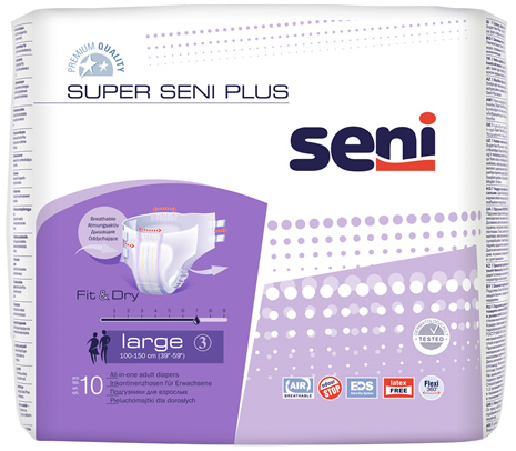 Внешний вид упаковки подгузников для взрослых Super Seni plus 10 штук